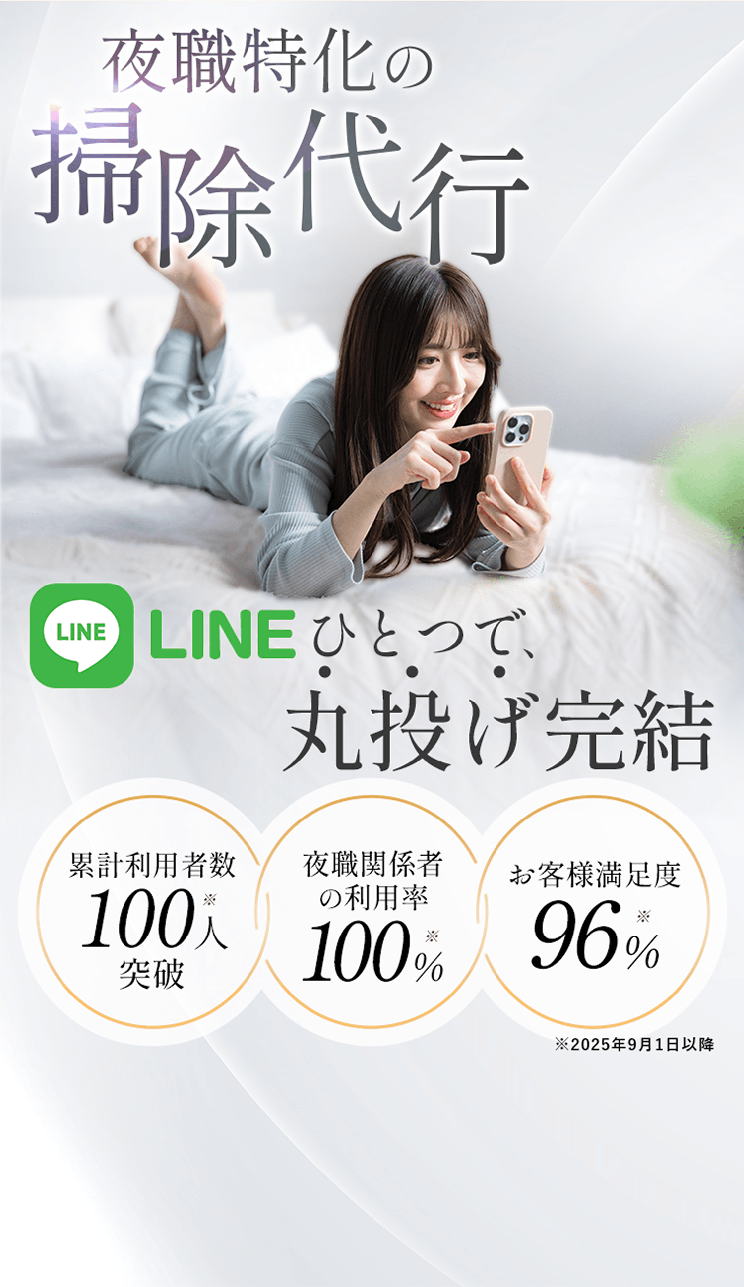 夜職特化の掃除代行「Life Reset」。LINEひとつで、丸投げ完結。累計利用者数100人突破、夜職関係者の利用率100%、お客様満足度96%。無料で料金のご案内、写真3枚でお見積り。